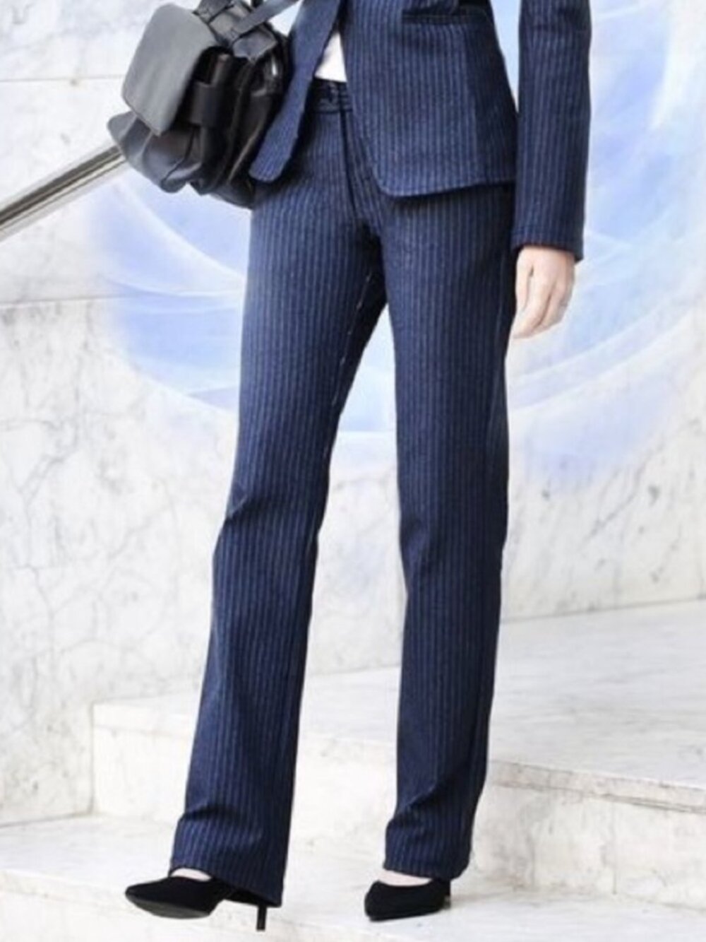 Betabrand Navy Pinstripe Transcendent Trouser Dress Pant Yoga Pants 12 Long Tall